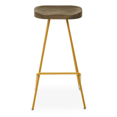 Interiors by Premier Gold Metal Frame Bar Stool, Sleek Kitchen Stool with Footrest, Contemporary