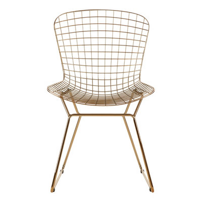 Interiors by Premier Gold Metal Grid Frame Wire Chair, Comfortable Seating Garden Wire Chair, Easy Cleaning Wire Frame