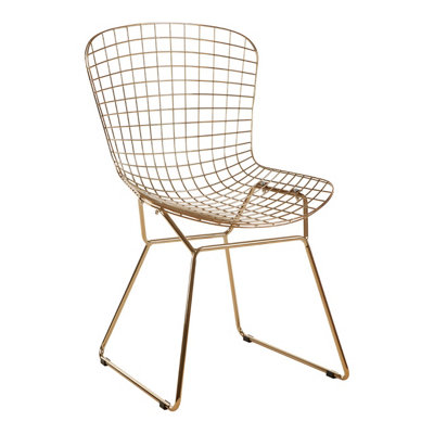 Interiors by Premier Gold Metal Grid Frame Wire Chair, Comfortable Seating Garden Wire Chair, Easy Cleaning Wire Frame