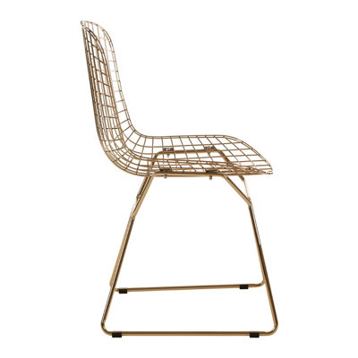 Interiors by Premier Gold Metal Grid Frame Wire Chair, Comfortable Seating Garden Wire Chair, Easy Cleaning Wire Frame