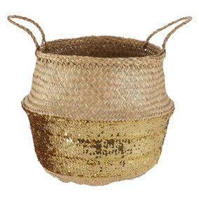 Interiors by Premier Gold Sequin Small Seagrass Basket