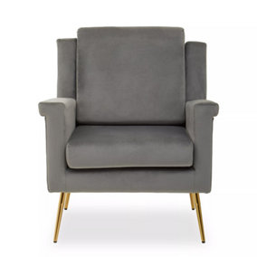 Interiors by Premier Gray Velvet Armchair, Comfortable and Fashionable Mid Century Modern Armchair, Luxury Velvet Armchair