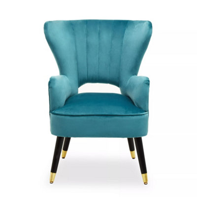 Interiors by Premier Green Velvet Armchair,  Accent Chair With Gold Finish Rubberwood Legs, Modern Design Highback Chair