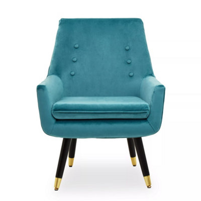 Interiors by Premier Green Velvet Armchair For Reading Books, Luxurious Accent Chair With Slanted Wooden Legs, Plush Modern Chair