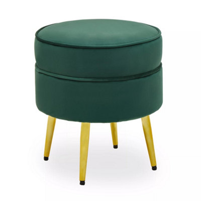 Interiors by Premier Green Velvet Round Footstool, Ottoman Small Footstool with Soft Upholstery, Velvet Pouffe for Home