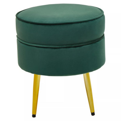 Interiors by Premier Green Velvet Round Footstool, Ottoman Small Footstool with Soft Upholstery, Velvet Pouffe for Home