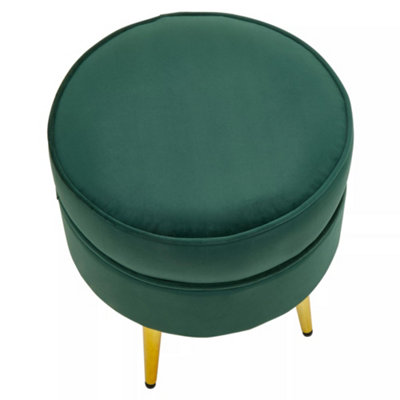 Interiors by Premier Green Velvet Round Footstool, Ottoman Small Footstool with Soft Upholstery, Velvet Pouffe for Home