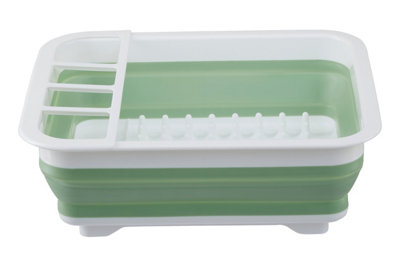 Interiors By Premier Green White Collapsible Dish Rack,Compact Utensil Holder,Portable Kitchen Organizer,Rectangular Dish Drainer