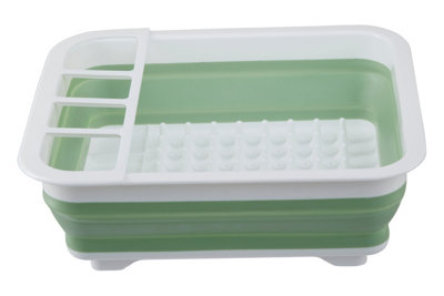 Interiors By Premier Green White Collapsible Dish Rack,Compact Utensil Holder,Portable Kitchen Organizer,Rectangular Dish Drainer