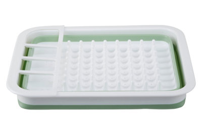 Interiors By Premier Green White Collapsible Dish Rack,Compact Utensil Holder,Portable Kitchen Organizer,Rectangular Dish Drainer