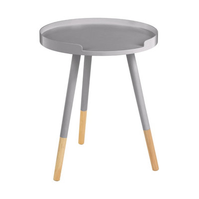 Interiors by Premier Grey and Natural Round Side Table, Wooden Side Table, Natural Wood Side Table, Contemporary Grey Side Table