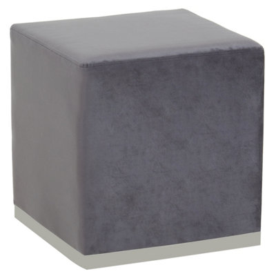 Interiors by Premier Grey and Silver Square Footstool, Velvet Ottoman ...