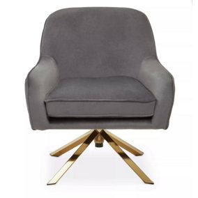 Interiors by Premier Grey Armchair with Velvet Upholstery, Angular Base with Gold Finish, Velvet Dining Chair for Living Room