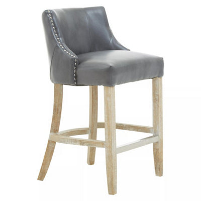 Interiors by Premier Grey Bar Stool with Back, Velvet Seat Breakfast Bar Chair, Kitchen Stool with Footrest, Chair for Bar, Home