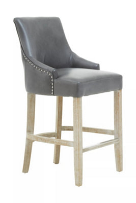 Interiors by Premier Grey Bar Stool with High Back, Velvet Seat Breakfast Bar Chair, Kitchen Stool with Footrest, Chair for Bar