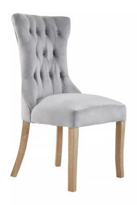 Interiors by Premier Grey Buttoned Velvet Dining Chairs, Velvet Upholstered Chair with Wooden Legs, Accent Chair for Living Room