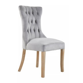 Interiors by Premier Grey Buttoned Velvet Dining Chairs, Velvet Upholstered Chair with Wooden Legs, Accent Chair for Living Room