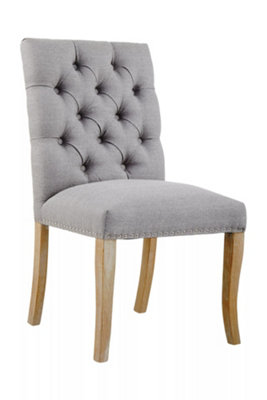 Interiors by Premier Grey Buttoned Velvet Dining Chairs, Velvet Upholstered Chair with Wooden Legs, Accent Chair for Living Room