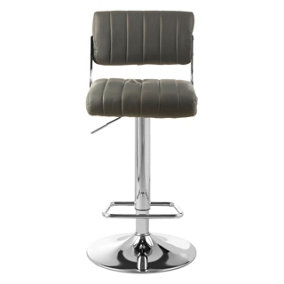 Interiors by Premier Grey Channel Design Seat Bar Stool, Adjustable Height Kitchen Bar Stool, Footrest Swivel Barseat
