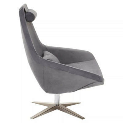 Interiors by Premier Grey Curved Velvet Arm Chair with Lumbar Cushion and Headrest, Lounge Chair with Sturdy Base for Home, Office