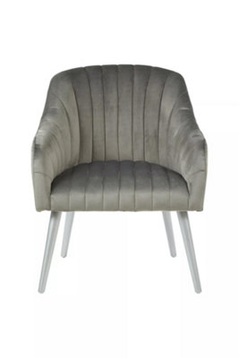 Interiors by Premier Grey Fabric Armchair, Cozy Velvet Armchair, Dining Chair for Living Room, Home, Accent Arm Chair