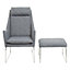 Interiors by Premier Grey Fabric Chair with Foot Stool Ottoman, Steel Frame Highback Accent Chair for Office, Lounge, Living Room