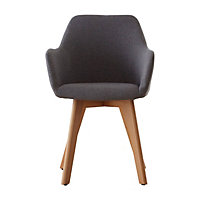 Interiors by Premier Grey Fabric Chair With Wood Legs, Backrest Dining Chair, Easy to Clean Accent Office Chair