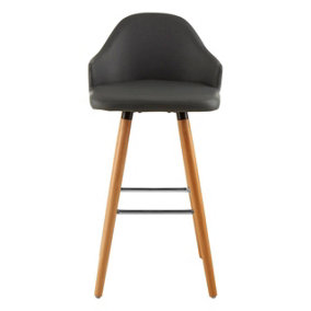 Interiors by Premier Grey Faux Leather Bar Stool, Comfortable Seating Leather Barseat, Leather Kitchen Bar Stool