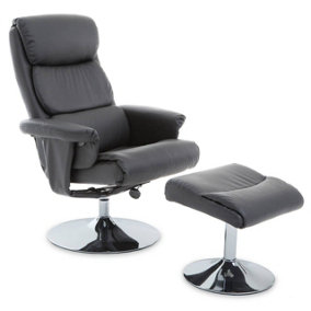 Interiors by Premier Grey Leather Effect Reclining Chair and footstool, Easy to Clean Leather Chair, Comfy Footstool