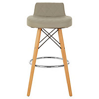 Interiors by Premier Grey Leather Effect Seat Bar Stool, Comfortable Faux Leather Bar Stool, Space-Saver Kitchen Bar Stool