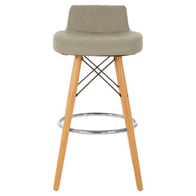 Interiors by Premier Grey Leather Effect Seat Bar Stool, Comfortable Faux Leather Bar Stool, Space-Saver Kitchen Bar Stool