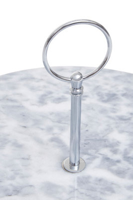 Interiors by Premier Grey Marble Cake Stand With Silver Handle