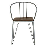 Interiors by Premier Grey Metal and Elm Wood Arm Chair, Accent Dining Arm Chair, Versatile Wooden Chair for Home, Office, Lounge