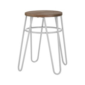 Interiors by Premier Grey Metal and Elm Wood Round Stool, Small Hairpin Stool, Versatile Metal Stool for Home, Office, Lounge