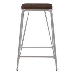 Interiors by Premier Grey Metal and Elm Wood Stool, Large Square Stool, Accent Wooden Bar Stool for Home Bar