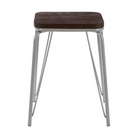 Interiors by Premier Grey Metal and Elm Wood Stool, Small Square Stool, Accent Wooden Stool for Home, Office