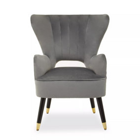 Interiors by Premier Grey Velvet Arm Chair for Living room, Upholstered Velvet Lounge Chair with Channels for Dining, Home