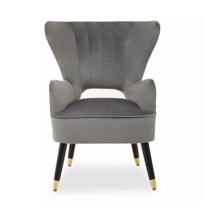 Interiors by Premier Grey Velvet Armchair For Reading Books, Accent Chair With Gold Finish Rubberwood Legs, Modern Velvet Chair