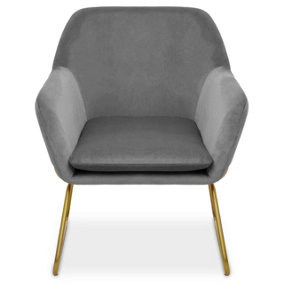Interiors by Premier Grey Velvet Armchair with Gold Legs, Easy Care Velvet Chairs, Indoor Dining with Velvet Dinner Chair