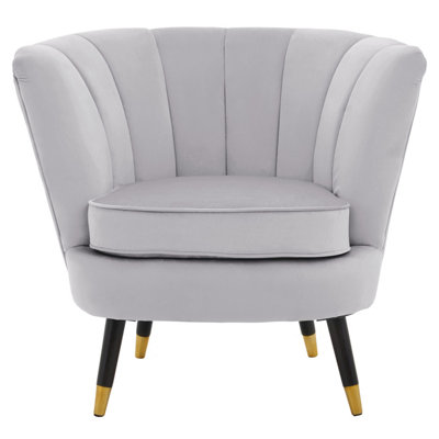 Interiors by Premier Grey Velvet Chair with Black Wood and Gold finish Legs, Backrest Dining Chair,Easy to Clean Armchair