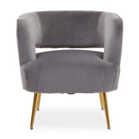 Interiors by Premier Grey Velvet Chair with Gold Finish Metal Legs, Backrest Dining Chair, Easy to Clean Armchair
