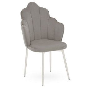 Interiors by Premier Grey Velvet Dining Chair, Backrest Grey Accent Chair with Chrome Legs