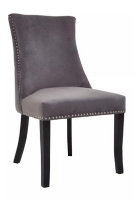 Interiors by Premier Grey Velvet Dining Chair, Curved High Back Office Chair, Aesthetic Velvet Accent chair for Living Room