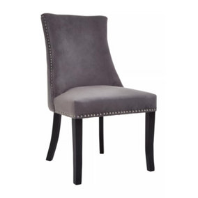 Interiors by Premier Grey Velvet Dining Chair, Curved High Back Office Chair, Aesthetic Velvet Accent chair for Living Room