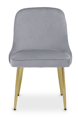 Interiors by Premier Grey Velvet Dining Chair, Mid-Century Modern Grey and Gold Velvet Dining Chairs, Luxury Dining Chair