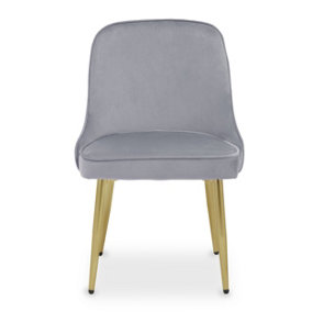 Interiors by Premier Grey Velvet Dining Chair, Mid-Century Modern Grey and Gold Velvet Dining Chairs, Luxury Dining Chair