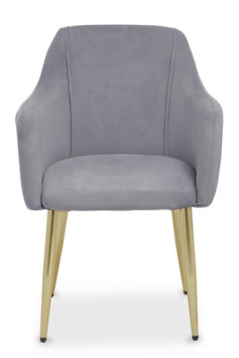 Interiors by Premier Grey Velvet Dining Chair, Mid-Century Modern Velvet Dining Chair, Stylish Grey and Gold Dining Chair