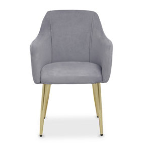 Interiors by Premier Grey Velvet Dining Chair, Mid-Century Modern Velvet Dining Chair, Stylish Grey and Gold Dining Chair