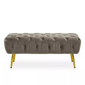 Interiors by Premier Grey Velvet Footstool Bench, Ottoman Footstool with Soft Upholstery, Gold Finish Leg Velvet Pouffe for Home