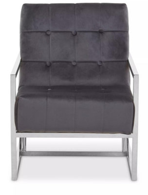 Interiors by Premier Grey velvet Indoor Chair with Chrome Frame, Sturdy Lounge Arm Chair with Button Tufting and velvet Upholstery